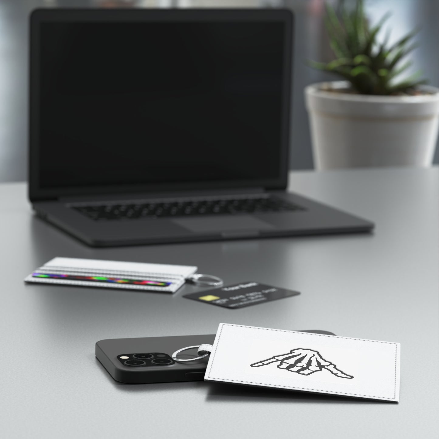 Skeleton White Leather Card Holder