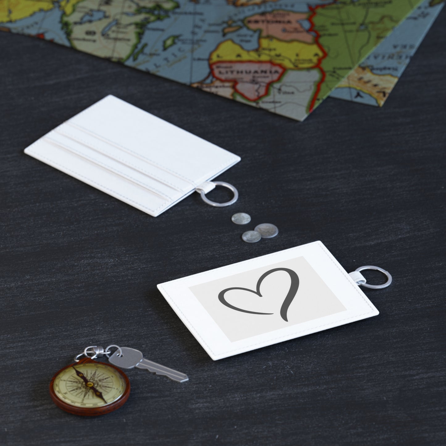 Heart White Leather Card Holder